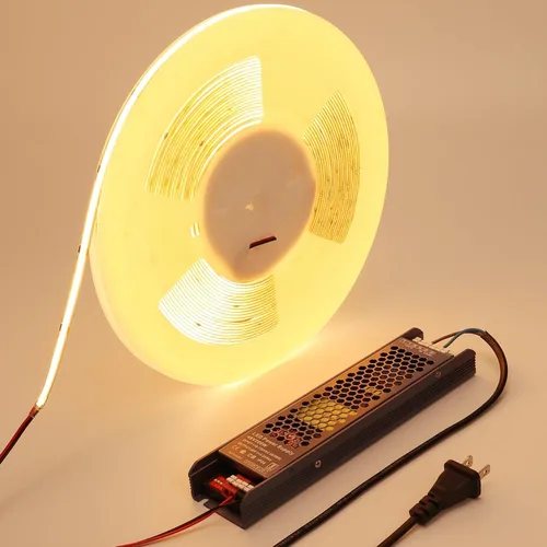 BENLUN Tira de luz LED COB de 48 V, 65.6 pies, 3000 K, luz blanca cálida, flexible, cortable, luces de cinta LED 8W/M 480LEDs/M CRI 92 con fuente de