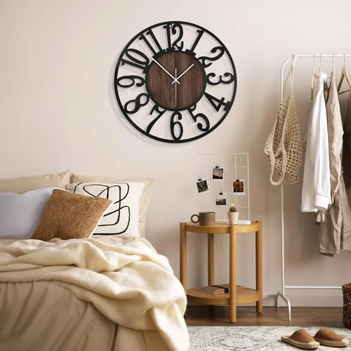 Miniatura 5 de 1st owned Reloj de pared para sala de estar - 33 cm Silencioso sin tictac, funciona con baterías, metal negro, relojes de pared de madera antigua