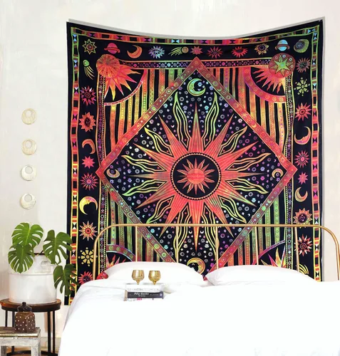 Miniatura 9 de THE ART BOX Tapiz celestial de sol y luna, mandala estético para colgar en la pared para dormitorio y sala de estar, decoración independiente