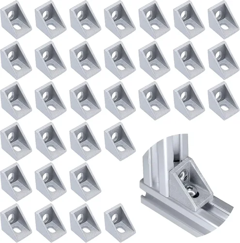 Miniatura 9 de Juego de 20 conectores de perfil de extrusión de aluminio de la serie 2020, 20 soportes de esquina, con 40 tuercas en T y tornillo hexagonal M5×8