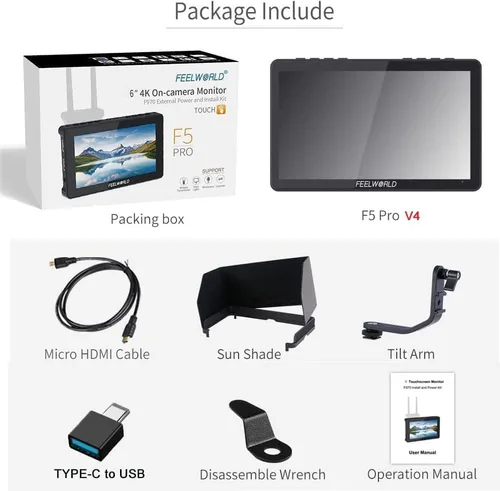 Miniatura 5 de FEELWORLD F5 Pro V4 Monitor de campo de 6 pulgadas Pantalla táctil Cámara DSLR Director de campo con 3D LUT F970 Kit externo IPS FHD 1920x1080 4K