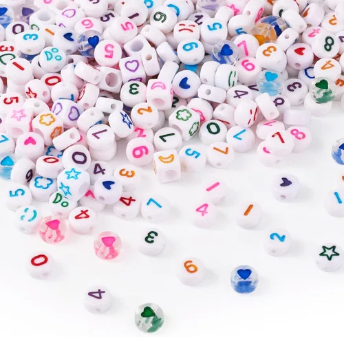 740 cuentas acrílicas de 0.236 pulgadas (0.276 in) de 0 a 9 cuentas blancas coloridas de corazón de flores pequeñas de poni para manualidades,
