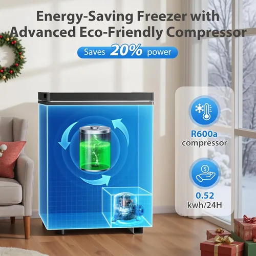 Miniatura 4 de LifePlus Congelador Profundo Pequeño de 4.2 Pies Cúbicos, Congelador de Cofre con 7 Temperaturas Ajustables con Canasta Removible, Ruedas
