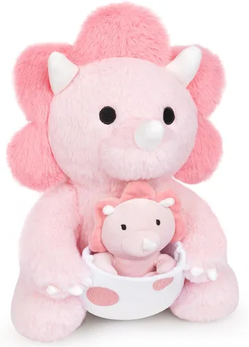 Peluche de dinosaurio rosa, huevo de Pascua de 11.8 pulgadas, peluche de dinosaurio rosa con dinosaurio bebé para niños, peluche Kawaii Triceratops