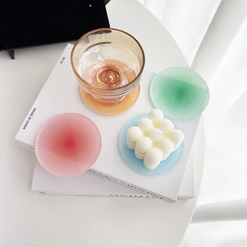Miniatura 2 de Posavasos acrílicos antideslizantes coloridos, paquete de 4 posavasos redondos de 3.8 pulgadas, impermeables, resistentes al calor, reutilizables