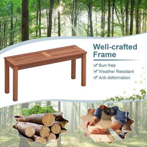 Miniatura 8 de RELAX4LIFE Banco de madera para exteriores, banco de patio con asiento de listones, marco de madera maciza resistente a la intemperie, banco