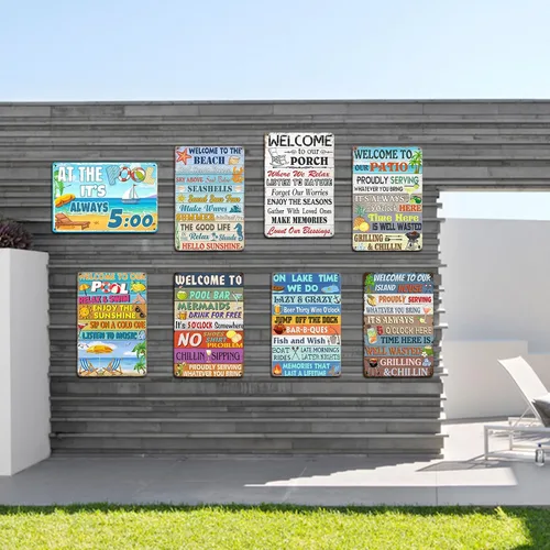 Miniatura 6 de Super durable Letrero de metal con texto en inglés "Welcome to Our Island House", letrero de hojalata vintage para piscina, letrero de patio, playa