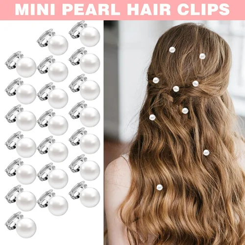 Miniatura 2 de Juego de pinzas y pasadores para el cabello de perlas blancas, 30 mini alfileres, lindos accesorios para el cabello de perlas para mujeres, niñas