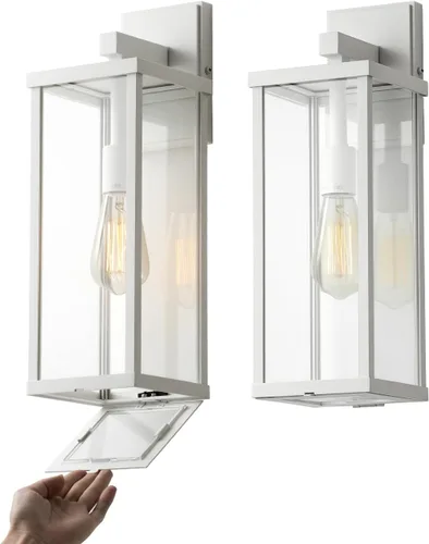 Miniatura 18 de mirrea Aplique de pared clásico para exteriores de 11 pulgadas, marco de metal rectangular negro mate y pantalla de vidrio transparente, luz