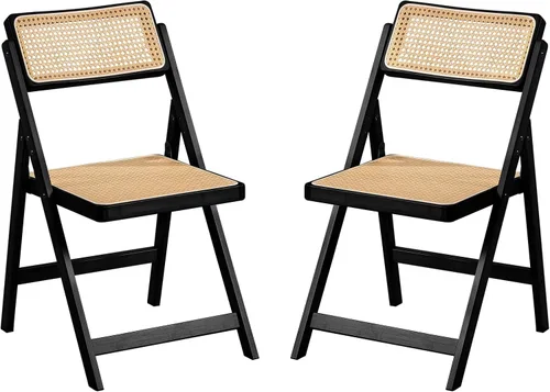 Miniatura 15 de Furlide Juego de 2 sillas de comedor de ratán, sillas de comedor modernas de mediados de siglo con brazos, sillas de bambú para exteriores