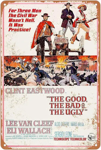 KENSILO Cartel de metal vintage 1966 The Good, The Bad and The Ugly Movie Poster Letreros de lata Bar Club Man Cave Decoración de pared 8 x 12