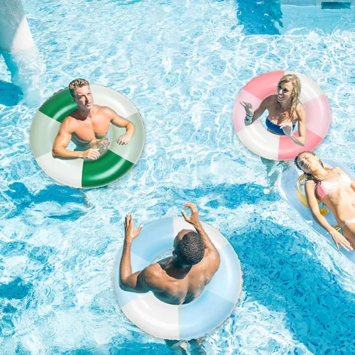 Miniatura 6 de JarThenaAMCS 4 flotadores inflables para piscina, 4 colores, anillos de natación retro a rayas, tubos de piscina para adultos, adolescentes, verano