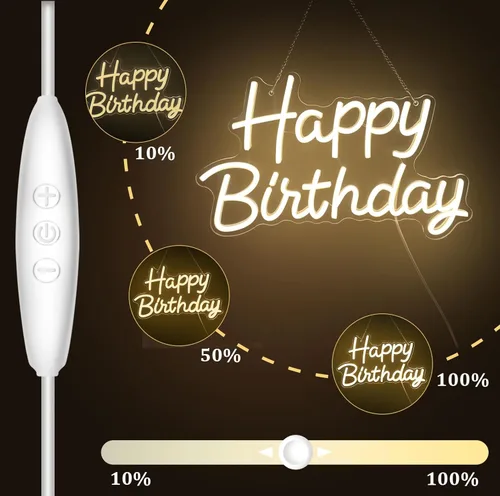 Miniatura 2 de Letrero de neón de feliz cumpleaños con regulación, luz de neón LED de cumpleaños para decoración de pared, luz LED con USB para toda la decoración