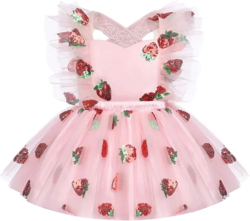 Miniatura 2 de Vestido para sesión de fotos de fiesta de cumpleaños con espalda descubierta para bebé, niña, mariposa, fresa, volantes, princesa, pastel, fiesta