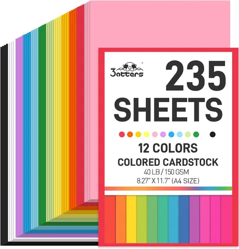 3 otters 235 hojas de papel de construcción de 8.27 x 11.7 pulgadas de colores surtidos, papel de impresora de cartulina de 12 colores, para Varios