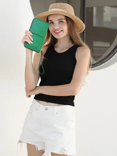Miniatura 2 de Befen - Bolso clutch de mano de cuero con correa para teléfono celular organizador de tarjetas