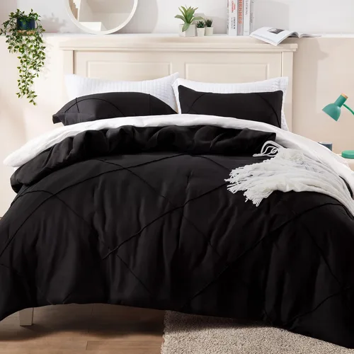 Miniatura 2 de BYSURE Juego de 2 piezas de edredón individual (negro), juego de ropa de cama ligero con 2 fundas para almohadas, juego de edredón de plumón