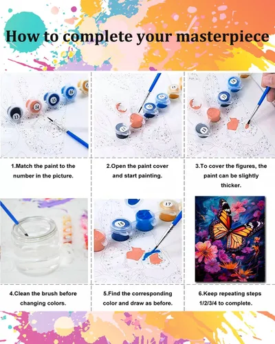 Miniatura 6 de TOCARE Kit de pintura por números de mariposas y flores para adultos principiantes, lienzo de pintura para adultos por números, juegos de pintura