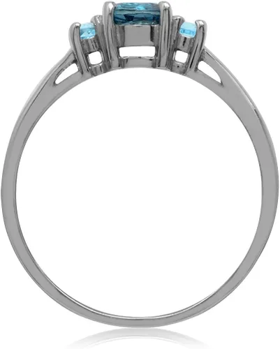 Miniatura 3 de Silvershake Anillo de plata de ley 925 con topacio azul y suizo, chapado en oro blanco y azul suizo