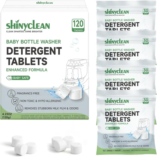 Tabletas detergentes para lavadora de botellas, se adapta a todas las máquinas, 120 unidades | Baby-safe, deep cleaning, chlorine & fragrance free,