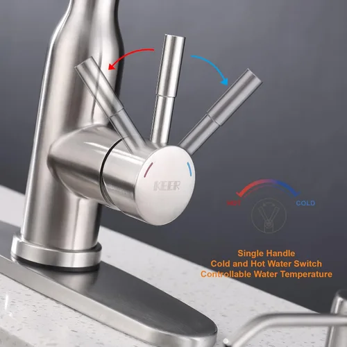 Miniatura 5 de Keer - Grifo de cocina táctil, grifo inteligente para fregadero de cocina con rociador extraíble, grifo de fregadero de barra de cocina activado