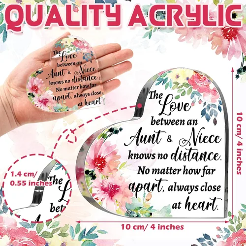 Miniatura 3 de Maitys Regalo para tía de sobrina, sobrino, tía, regalo de cumpleaños, letrero de recuerdo de corazón acrílico, idea de pisapapeles para tía ideas