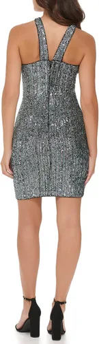 Miniatura 3 de GUESS Blusa cruzada de malla con lentejuelas para mujer