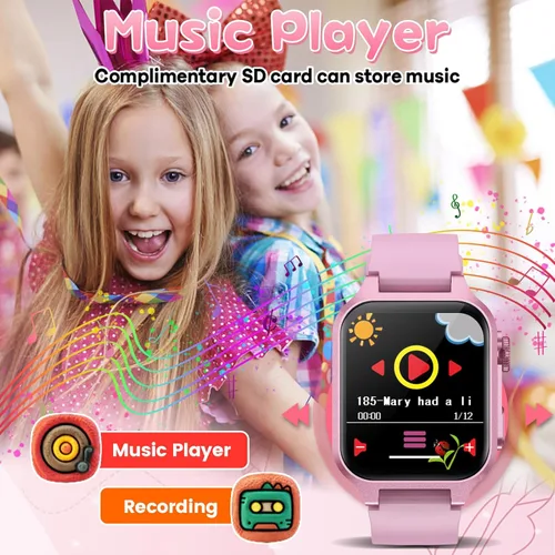 Miniatura 6 de Reloj inteligente de juegos para niños con 32 juegos, cámara telescópica, podómetro, alarma, video, música, audiolibro, tarjeta de aprendizaje, Rosa