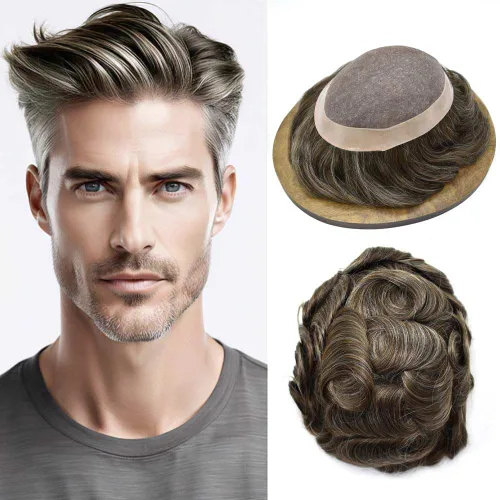 Miniatura 141 de Mens Toupee Hair Piece For Men Fine Mono Men Hair System Toupee For Men Hair Piece Real Human Hair System For Men Protesis Capilar Para Hombre 6x9