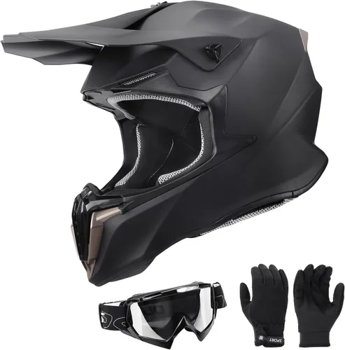 Dirt Bike Helmet for Kids with Goggles & Gloves for 8-18 Years Old Boys & Girls, DOT Certified Kid ATV Helmet Motocross Off Road Negro mate (matt