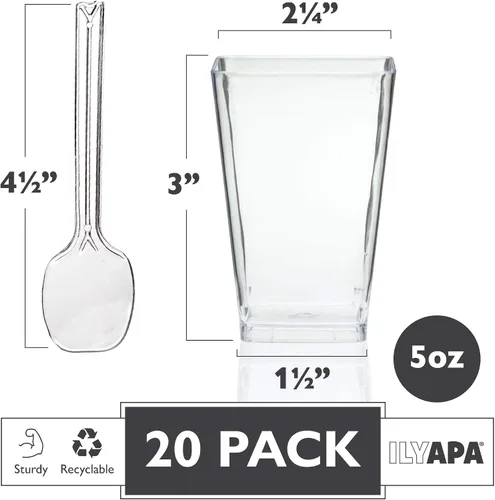 Miniatura 2 de Ilyapa Vasos de postre de plástico de 5 onzas, paquete de 20 mini tazas de postre con cucharas, taza pequeña transparente reutilizable