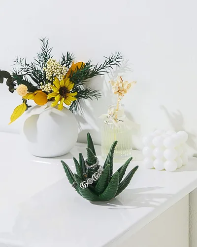 Miniatura 7 de PUDDING CABIN Soporte para anillos para suculentas, soporte para anillos, exhibición de anillos y organizador, decoración estética de cactus verde
