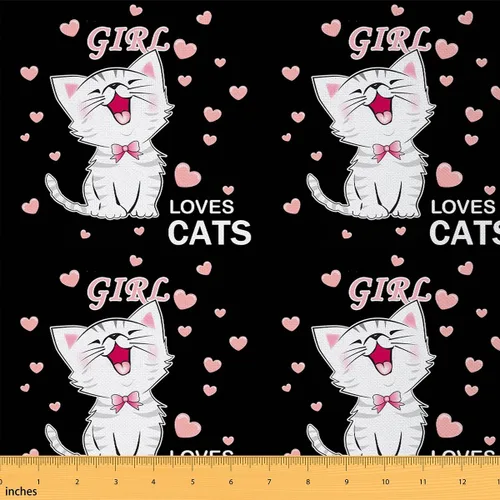 Feelyou The Yard, tela con estampado de gatos, bonita tela de tapicería de gato para sillas, patrón de gatito, regalo para amantes de los gatos,