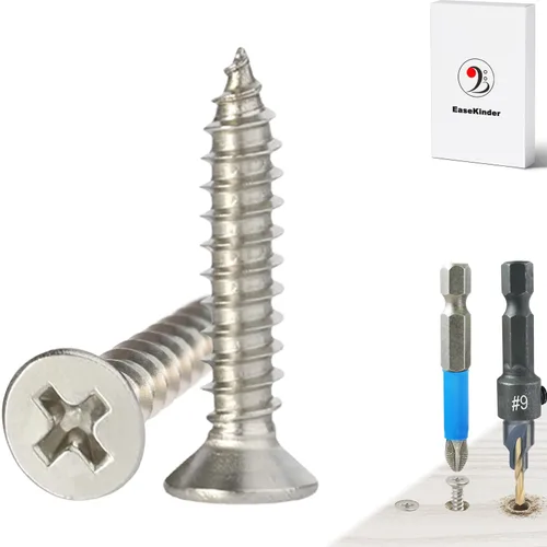 Miniatura 32 de Tornillos para madera, 60 tornillos Phillips de cabeza plana, tornillos de acero inoxidable 304 con kit de avellanado de madera ajustable