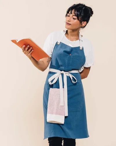 Miniatura 4 de Caldo Delantal de cocina de lino para cocinar, delantal de lino para hombres y mujeres, para chef profesional, servidor o barista, ajustable