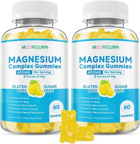Miniatura 10 de Gomitas de complejo de magnesio de 400 mg para adultos y niños, 8 formas de mg - glicinato, citrato, malato y más, con vitamina D3, B12, suplementos