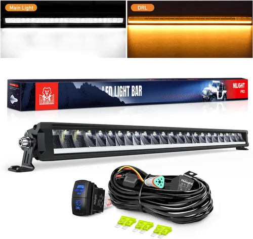 Miniatura 12 de Nilight Barra de luz LED con DRL ámbar 2 PCS 15 W 5.3 pulgadas fila única 1680 LM anti-reflejo punto todoterreno luces de conducción delgadas IP68