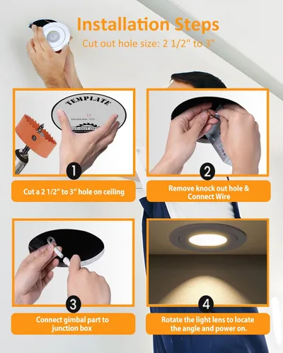 Miniatura 5 de Luz empotrada LED de 3 pulgadas - 7W de cardán sin lata de bronce cepillado al óleo Intertek Lighting, luminaria de globo ocular regulable, foco