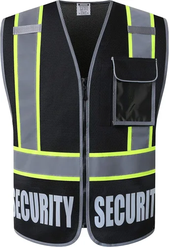Chaleco de seguridad reflectante para hombres y mujeres, chaleco de seguridad reflectante con 5 bolsillos y cremallera frontal, chaleco de malla de