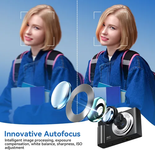 Miniatura 6 de Cámara Digital para Niños, FHD 1080P Apuntar y Disparar Cámara para Niños con Zoom Digital de 16X, Anti-Vibración, Flash, Tarjeta de 32GB, Cámara