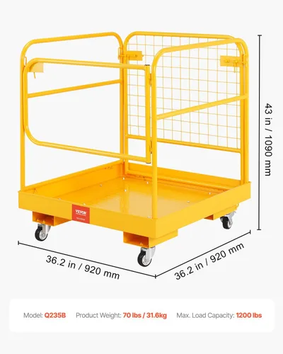 Miniatura 7 de VEVOR Cesta de Carga para Montacargas, Plataforma de Trabajo con Jaula de Seguridad de 36 x 36 Pulgadas, Capacidad de Carga de 1200 lbs, Cesta