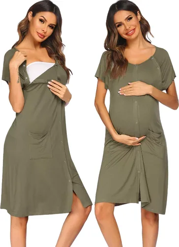 Ekouaer Vestido de lactancia 3 en 1, camisón de maternidad, parto y lactancia materna con botón