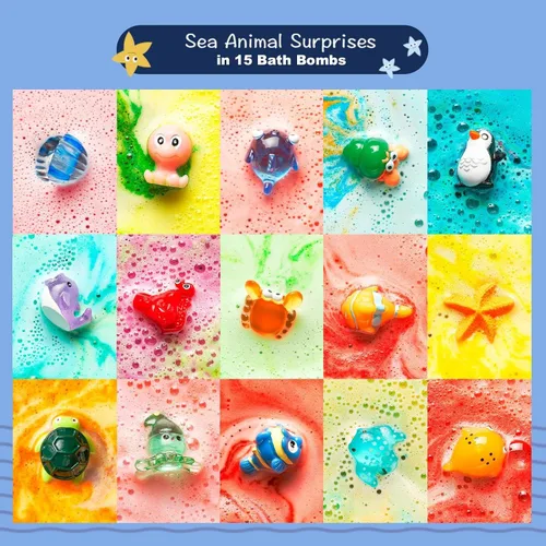 Miniatura 4 de Sea Surprise Bombas de Baño para Niños – Paquete de 15 Unidades Efervescentes con Juguetes Ocultos del Océano, Suaves y Perfumadas, Seguras