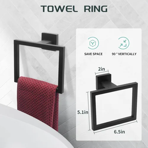 Miniatura 3 de Dorudon Atrox Juego de accesorios de baño de 5 piezas, juego de toallero negro con 2 ganchos para toallas, toallero de baño de acero inoxidable