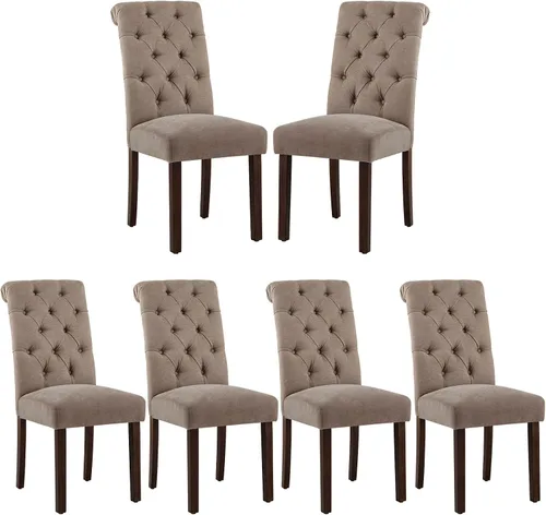 Miniatura 20 de COLAMY Juego de 2 Sillas de Comedor Copetudas, Sillas de Cocina Accent Parsons Tapizadas en Tela Elegante con Patas de Madera Maciza y Asiento Beige