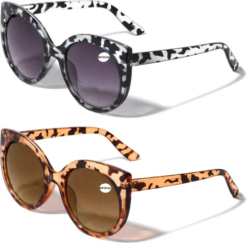 Miniatura 7 de 2 pares de lentes de sol bifocales de lectura de gran tamaño para mujer, lentes de lectura degradadas, lentes tintadas vintage, redondas, ojo de gato