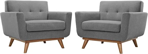 Miniatura 9 de Modway Engage - Sillón de una pieza tapizado con tela y sofá de dos piezas de estilo de mediados de siglo, Textil, Celeste