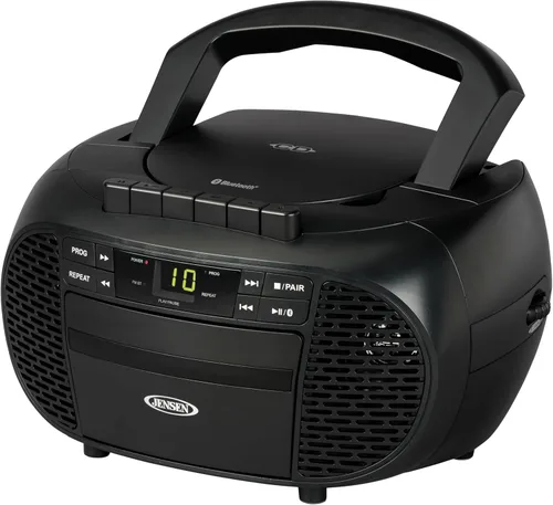 JENSEN CD-550BT-BK Grabadora de casete de CD Bluetooth estéreo portátil con radio AM/FM - Reproductor de radio compacto habilitado para Bluetooth