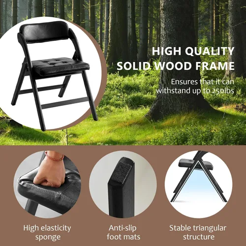 Miniatura 6 de Juego de 2 sillas plegables de madera, sillas plegables modernas con asientos acolchados, sillas de comedor plegables, silla plegable acolchada