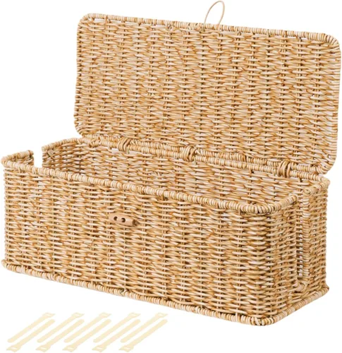 Miniatura 12 de BROWNLILY Caja de Gestión de Cables, Organizador de Cables Estilo Ratán para Escritorio, Ocultador de Cables, Cubiertas de Enchufes a Prueba